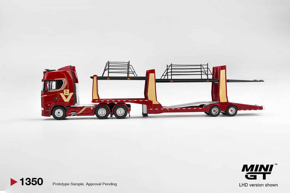 Mini GT Scania 770S A6x4NA Car Transporter V8 50th anniversary + Car transporter Red (RHD) – Ansicht 4